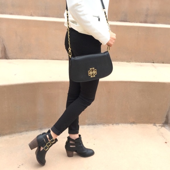 buckle chunky black vegan leather ankle booties - Picture 3 of 8